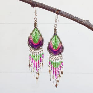 Handmade Peacock Bead Peruvian Tear Drop Earrings | Silver Plated Hooks