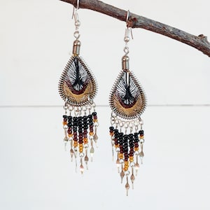 Handmade Peacock Bead Peruvian Tear Drop Earrings | Silver Plated Hooks