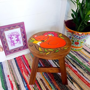 Handcrafted Wooden Sleeping Fox Stool