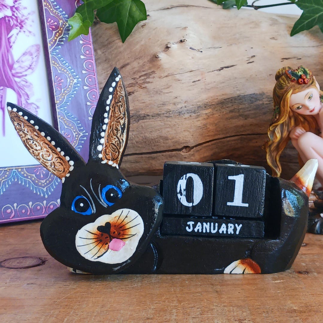 Bunny Rabbit Wooden Perpetual Calendar - Etsy