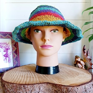 Hand-Knitted Hemp Rainbow Hat