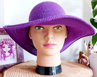 Purple Cotton Crochet Sun Hat