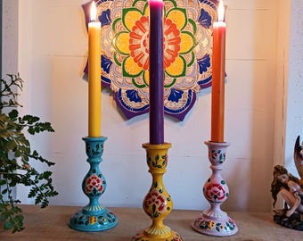 Large Hand Painted Kashmiri Candle Holders