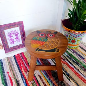 Handcrafted Wooden Owl Stool