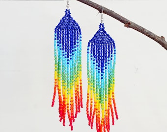 Long Tassel Bead Earrings | Rainbow