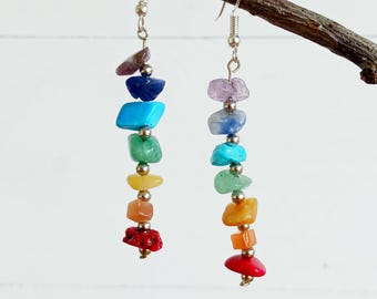Handmade Chakra Drop Peruvian Earrings | Silver Plated Hooks
