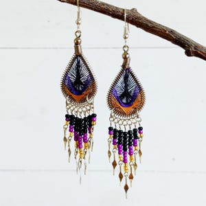 Handmade Peacock Bead Peruvian Tear Drop Earrings | Silver Plated Hooks