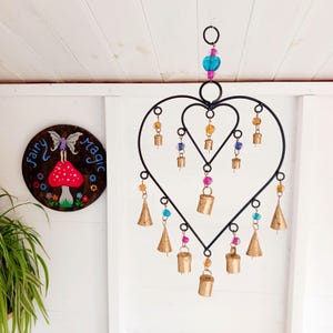 Two Hearts Windchime with Beads and Indian Bells