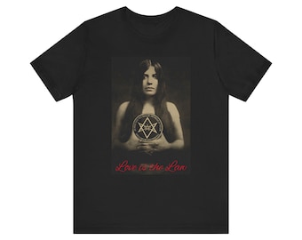 Camiseta unisex de manga corta Thelema El amor es la ley / Aleister Crowley / Leila Waddell / Magia / Thelema / Hexagrama unicursal / Libro de la ley