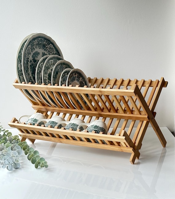 Bamboo Foldable Dish Rack Compact Eco friendly Dish Drying Rack Etsy