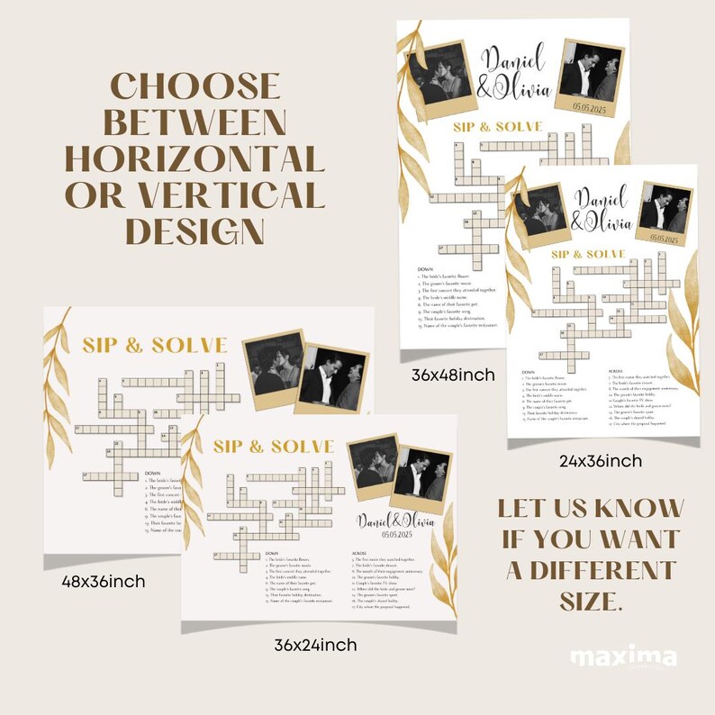 Giant Custom Wedding Crossword Puzzle Sip Solve Game crossword