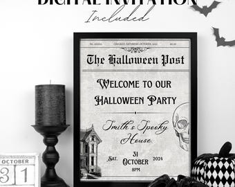 Halloween Wall Art Party Dekoracyjne Do Pobrania Do Wydrukowania, Straszne Tematyczne Zaproszenie Na Imprezę Halloween Edytowalne, Plakat Na Imprezę Halloween Znak