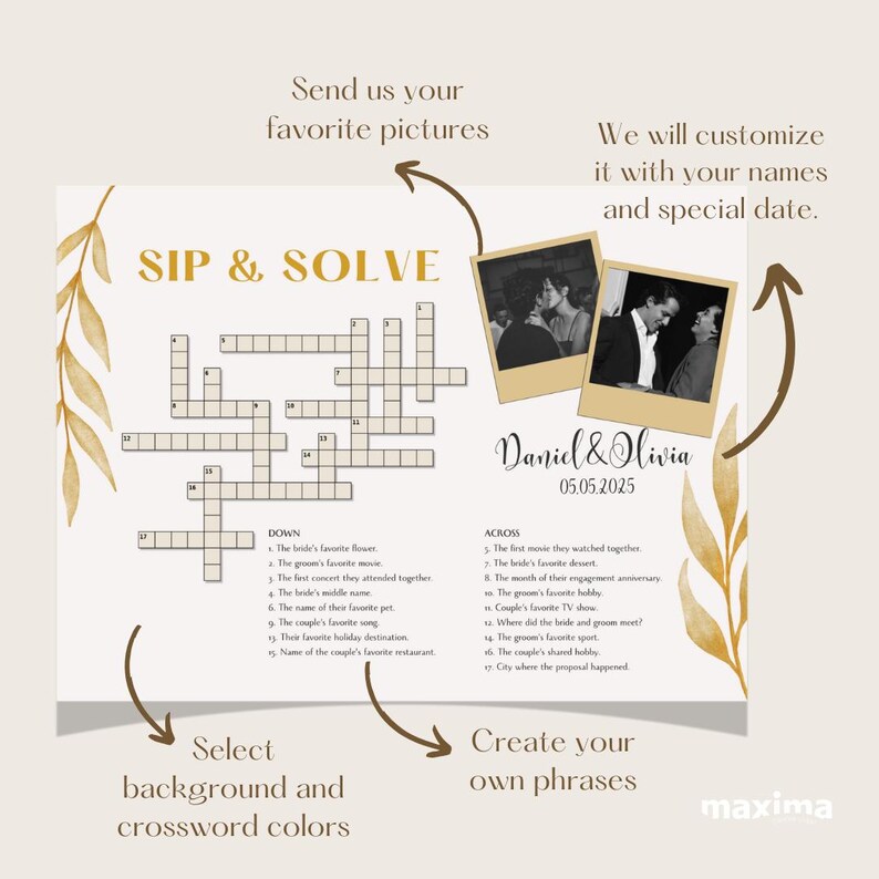Giant Custom Wedding Crossword Puzzle Sip Solve Game crossword