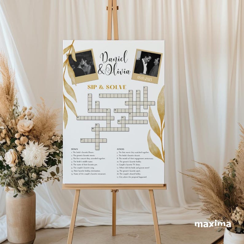 Giant Custom Wedding Crossword Puzzle Sip Solve Game crossword
