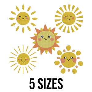 Schattige smiley zon bundel borduurwerk ontwerpen - zon borduurwerk ontwerpen - schattige smiley zon met stralen machine borduurwerk ontwerpbestanden - 6 maten
