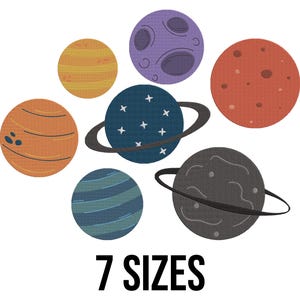 Solar System Embroidery Design - Space Embroidery Design - Galaxy Embroidery Design - Planets Machine Embroidery Design Files - 7 Sizes