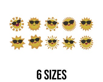 Joli smiley soleil avec lunettes de soleil Bundle motif de broderie - lot de motifs de broderie soleil - fichiers de broderie Machine Boho soleil - 6 tailles