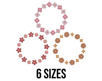 Diseño de bordado de corona de flores de Sakura - Diseño de bordado de marco redondo con pequeñas flores - Archivos de diseño de bordado a máquina con diseños florales modernos - 6 tamaños