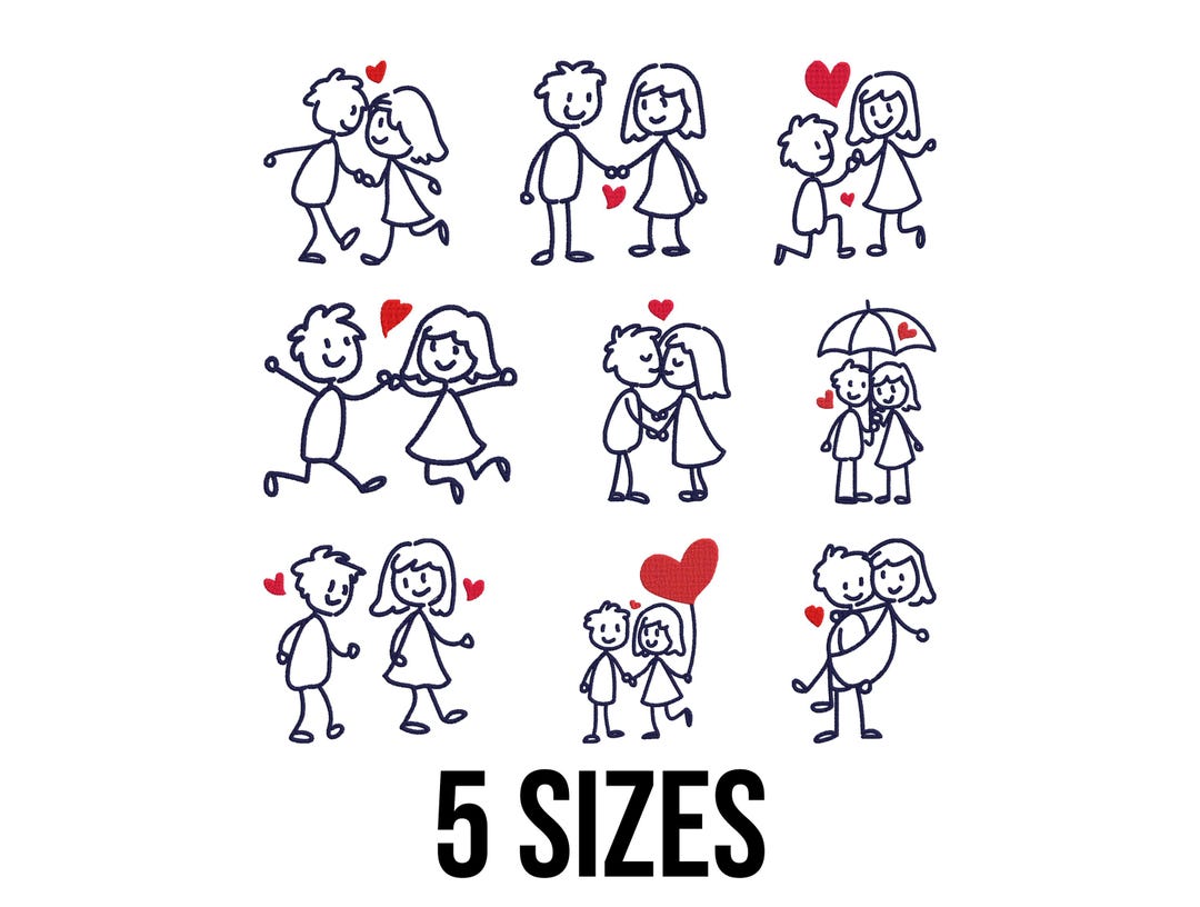 Couple in Love Stick Figure Embroidery Design- Valentine Lover in Stick ...