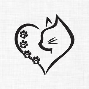 Cat with Paw Embroidery Design Line Art Embroidery Design Cat Love Embroidery Design Cat Paw Heart Machine Embroidery 5 Sizes Download