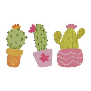 Colorful Cactus Embroidery Design – Cute Potted Cacti with Flowers and Decorative Pots - Machine Embroidery - Digital Download -6 Sizes