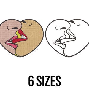 Kissing Embroidery Design - Romantic Kiss Embroidery Design - Lovers Kissing Embroidery Design - Machine Embroidery Design Files - 6 Sizes