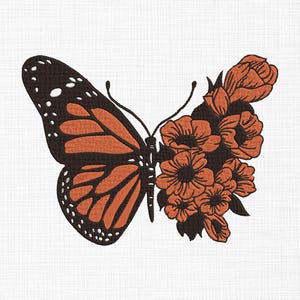 Floral Butterfly Embroidery Design Monarch Butterfly Embroidery Design Butterfly With Flowers Embroidery Machine Embroidery 5 Sizes Download