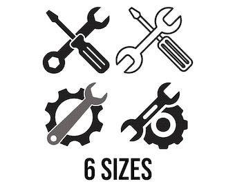 Constructions Tools Bundle Embroidery Design - Wrench, Screwdriver, Gear and Spanner Embroidery - Machine Embroidery Design Files - 6 Sizes