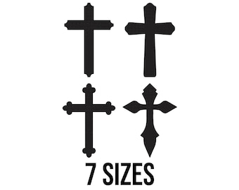 Diseño de bordado de cruz cristiana - Diseño de bordado de silueta de cruz - Bordado de cruz - Archivos de diseño de bordado a máquina - 7 tamaños