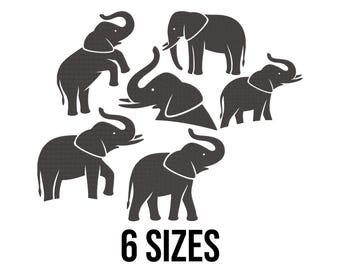 Diseño de bordado de elefante - Diseño de bordado de elefantes - Bordado de silueta de elefante - Archivos de diseño de bordado a máquina - 6 tamaños