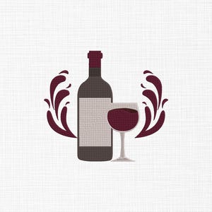 Wine Embroidery Design Wine bottle and glass Embroidery Design Wine lovers Embroidery Design Love Wine Embroidery Design 5 Sizes Download