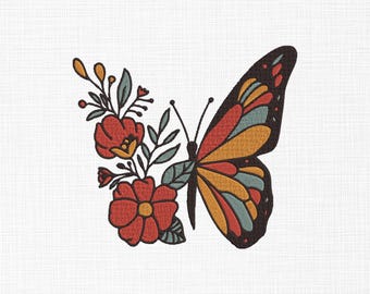 Kwiatowy Motyl Haft Projekt Motyl Haft Projekt Motyl z kwiatami Haft Zwierzęta Haft Maszynowy 5 Rozmiarów Pobierz