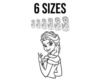 Diseño de bordado de la Reina Elsa Frozen - Archivos de bordado de la Princesa Elsa - Bordado de Elsa Frozen - Archivos de diseño de bordado a máquina para niña - 6 tamaños