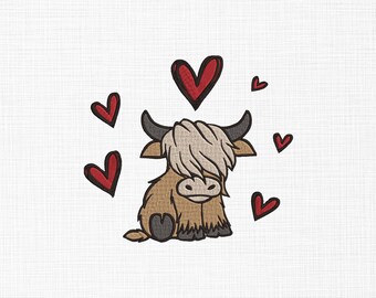 Highland Cow Embroidery Design Baby Cow Embroidery Design Valentine Highland Cow Embroidery Design Valentines Day Embroidery 5 Sizes