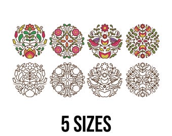 Diseño de bordado de flores mexicanas - Diseño de bordado con apliques de flores mexicanas - Archivos de diseño de bordado a máquina mexicano - 5 tamaños