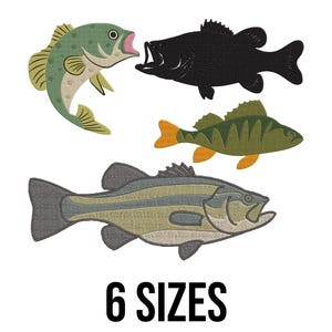 Bass Fish Embroidery Design - Bass Fish Silhouette Embroidery Design - Fish Embroidery Design - Sea Machine Embroidery Design Files -6 Sizes
