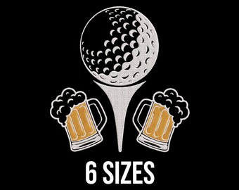 Diseño de bordado de pelota de golf y vaso de cerveza - Diseño de bordado de pelota de golf con vaso de cerveza - Archivos de diseño de bordado a máquina deportivo - 6 tamaños