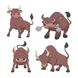 Bull Set Embroidery Design - Bull with Different Position Digital Design - Bull Pattern File - Machine Embroidery - Digital Download 5 Sizes