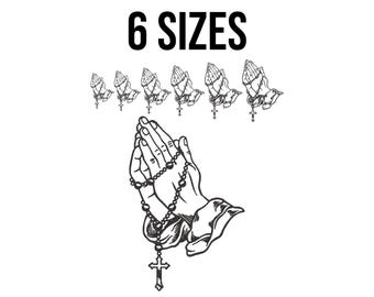 Praying Hands Holding Rosary Embroidery Design- Hands With Rosary Embroidery Files- Christian Prayer Machine Embroidery Design Files -6Sizes