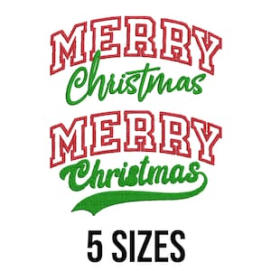 Merry Christmas Embroidery Design - Retro Christmas Quote Embroidery Design - Xmas Holiday Saying  Machine Embroidery Design Files - 5 Sizes