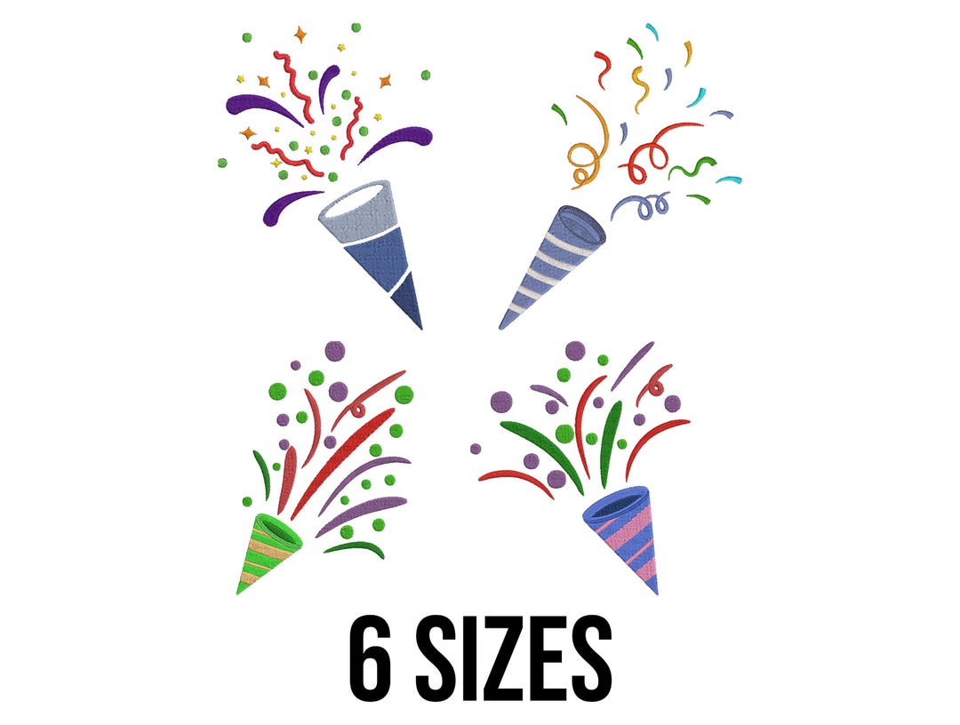 Colorful Party Poppers Bundle Embroidery Design - Explosion Party ...