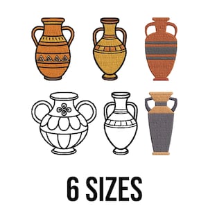 Amfora-broderidesign med paket - Antik amforabroderidesign - Broderi av forntida vaser - Maskinbroderidesignfiler - 6 storlekar