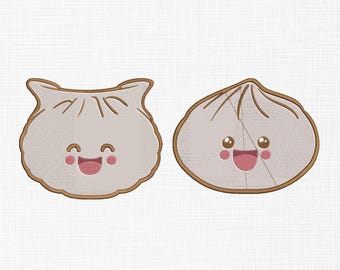 Bao Chinese Steamed Bun Embroidery Machine File, Kawaii Dim Sum Bao Bun Figurines in a Cute Basket Embroidery Machine File, 5 Sizes