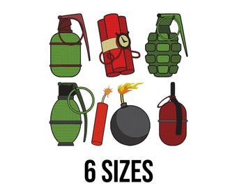 Diseño de bordado de paquete de bombas - Diseño de bordado de colección de bombas - Bordado de bomba de tiempo - Archivos de diseño de bordado a máquina de dinamita - 6 tamaños