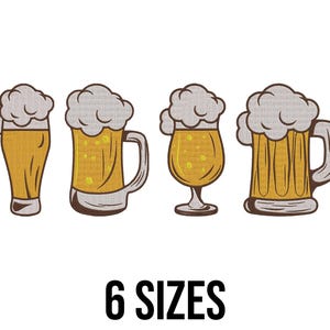 Set of Beer Glass Embroidery Design - Beer Mug Embroidery Design - Beer Loves Embroidery Design - Machine Embroidery Design Files - 6 Sizes