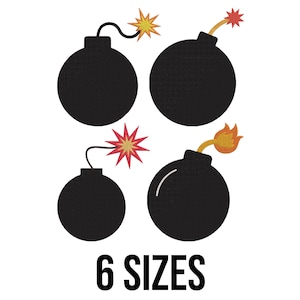 Bomb Bundle Embroidery Design - Bomb Embroidery Design - Bomb with Burning Wick Embroidery Design - Machine Embroidery Design Files -6 Sizes