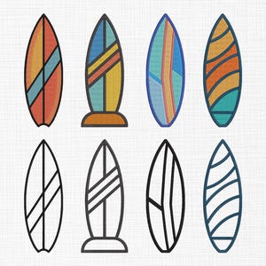 Surfboard Embroidery Designs - Wave Board Design Files - Sea And Beach Elements Embroidery -Machine Embroidery Design Files - 6 Design Sizes