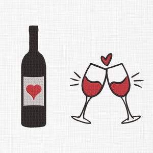 Wine Embroidery Design Wine Bottle Embroidery Design Wine Glasses Embroidery Design Wine Lovers Embroidery Design 5 Sizes Digital Download