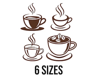 Coffee Cup Bundle Embroidery Design - Coffee Cup Embroidery Design - Cup of Coffee Embroidery Design - Machine Embroidery Design - 6 Sizes