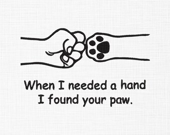 Diseño de bordado de pata con mano Diseño de bordado de amor de pata Diseño de bordado de pata Amo al perro Diseño de bordado 5 tamaños Descarga digital